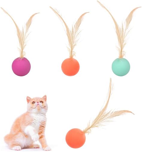 Kaegousy 4pcs Cat Toy Balls Cat Toy Balls With Feather Teaser Bite