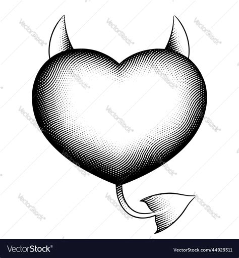 Scratchboard engraved evil heart Royalty Free Vector Image