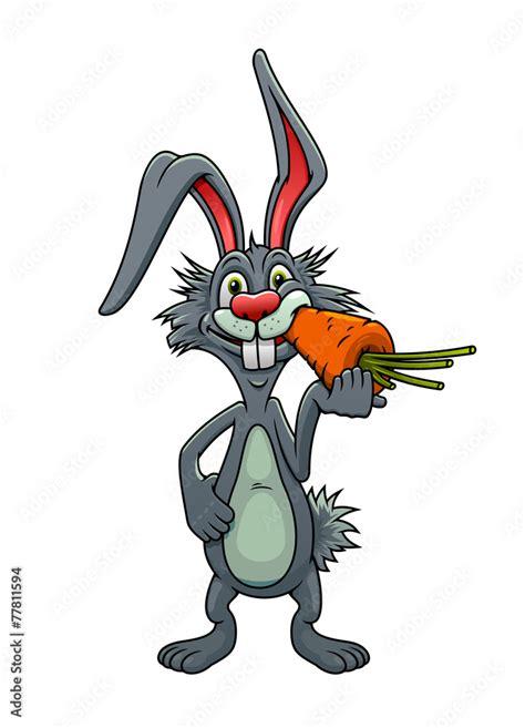 Funny cartoon rabbit eating a carrot Stock Vector | Adobe Stock