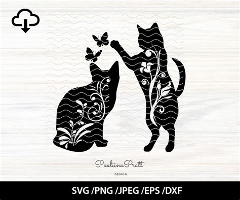 Floral Cat Svg Cat Clipart Floral Animal Svg Cat Silhouette Etsy