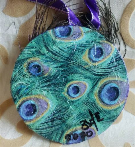 Hand-Crafted Peacock Feather Ornaments Real Feathers Wood Base | Etsy