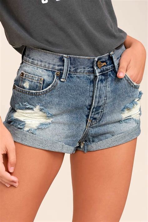 Amuse Society Crossroads Blue Denim Shorts Distressed Shorts Lulus