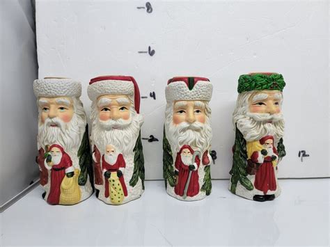 Vtg Set Of 4 Hand Painted Old World Santa Candlestick Holders Ebay