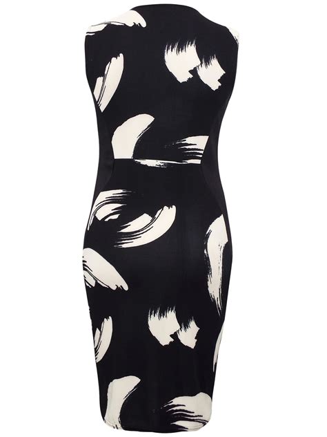 Praslin Praslin Black Stroke Print Curvy Contrast Panel Illusion Pencil Dress Plus Siz