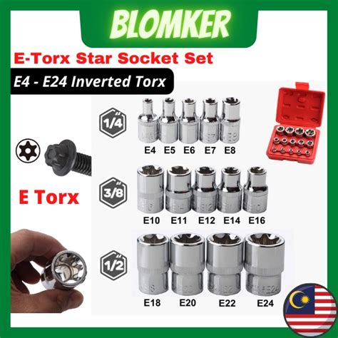 14Pcs Car E Type Torx Star Bit Socket Set E4 E24 1 4 3 8 1 2 Drive