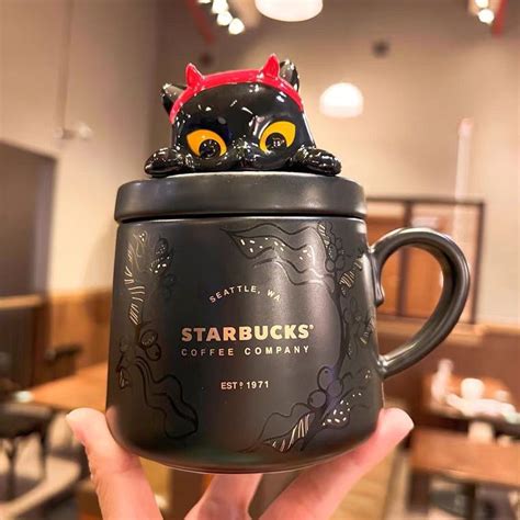 2023新款 萬聖節貓咪馬克杯 咖啡杯 Starbucks 星巴克 賞咖杯子帶蓋 小惡魔黑貓 陶瓷 咖啡馬克杯 蝦皮購物