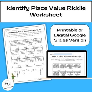 Identify Decimal Place Value Riddle Activity Worksheet Print And Digital