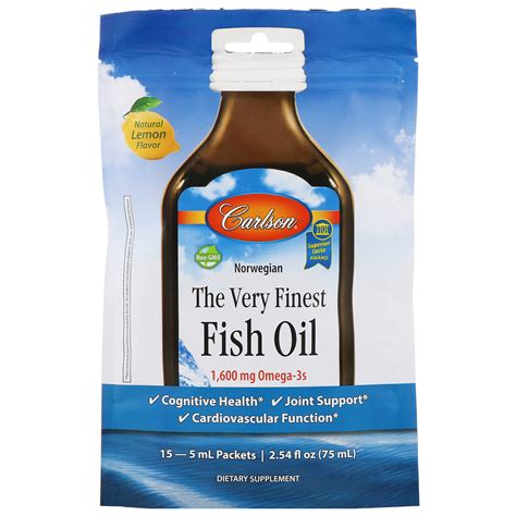 Carlson Labs, The Very Finest Fish Oil, Natural Lemon, 1,600 mg, 15 ...