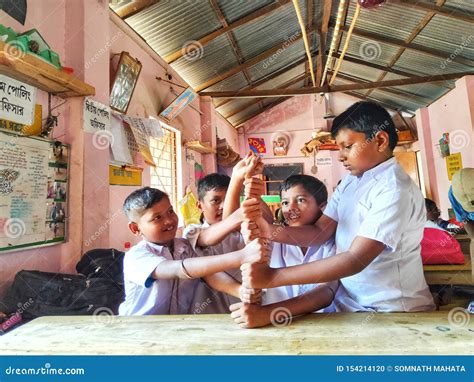 Friendly Kids in School Uniform Playing Games with Smily Faces in a ...