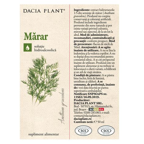 Tinctura De Marar 50 Ml Dacia Plant Farmacia Tei Online