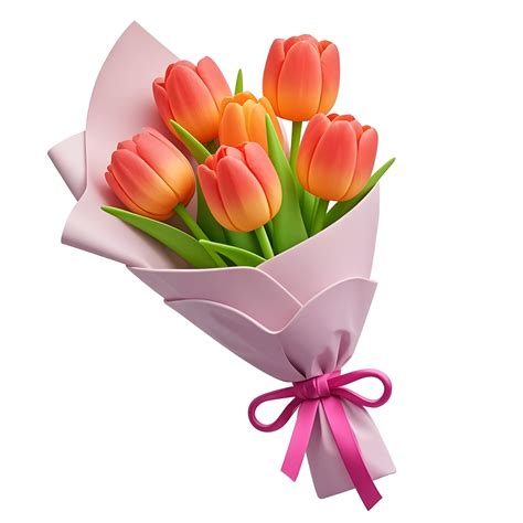 A bouquet of orange tulips with a pink ribbon 59491998 PNG