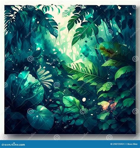 Tropical Jungle Background. Watercolor Painting. Vector Illustration ...