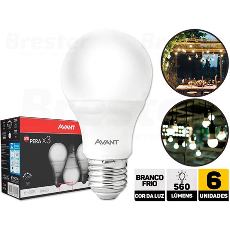 Kit Pack 6 Lâmpadas Pera Led 7w 6500k Branco Frio Bulbo E27 Bivolt