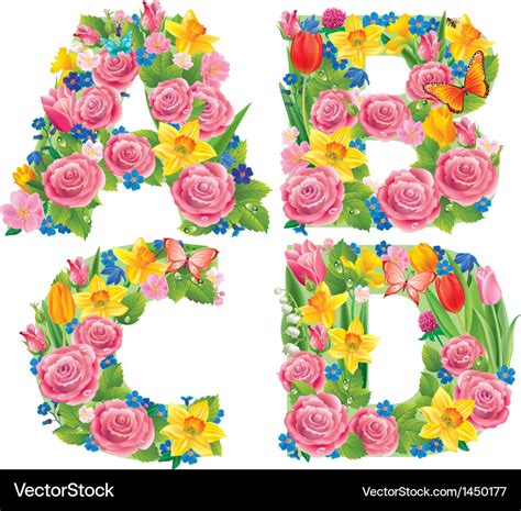 Alphabet Of Flowers Abcd Royalty Free Vector Image