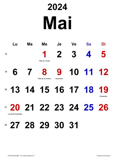 Calendrier Mai Excel Word Et Pdf Calendarpedia Off