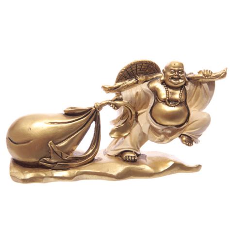 Cream & Gold Chinese Buddha Pulling Sack 9cm - Secret of Zen