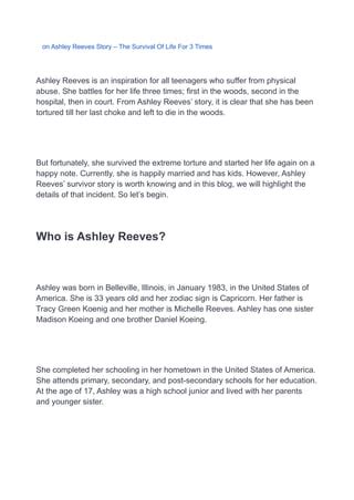Ashley Reeves Story – The Survival Of Life For 3 Times | PDF
