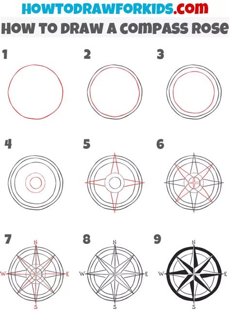 How To Draw A Compass Rose Easy Drawing Tutorial For Kids Compass