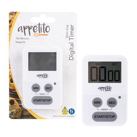 Appetito Slim Line Digital Timer 100 Minutes White