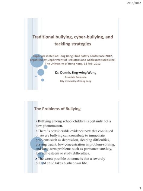 Pdf Traditional Bullying Cyber Bullying Andpaed Hku Hk Conference