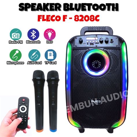 Jual Speaker Bluetooth 8inch LED Free 2 MIC Wireless Karaoke FLECO F