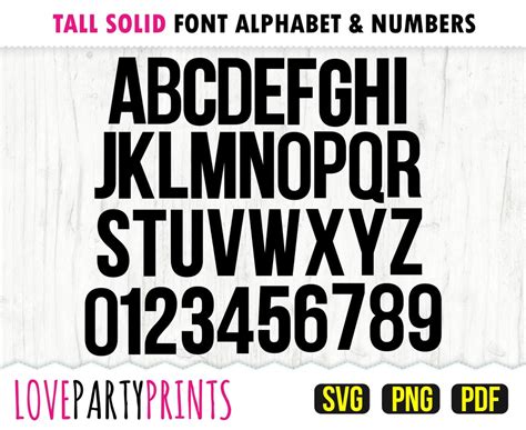 Skinny Solid Letters And Numbers Svg Png And Pdf Files Etsy