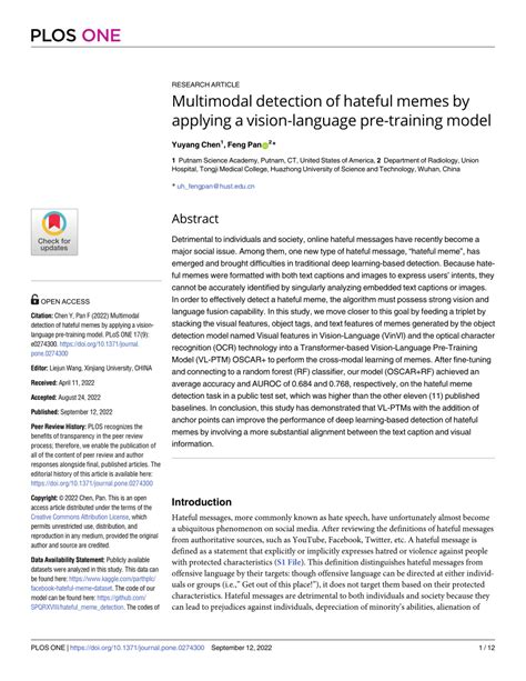 PDF Multimodal Detection Of Hateful Memes By Applying A Vision