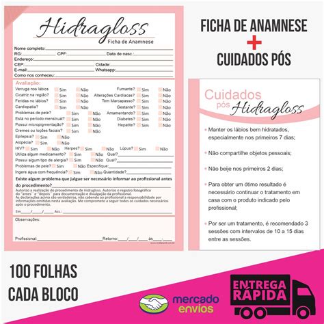 Kit Ficha Anamnese Hydragloss E Cuidados Pós Com 100 Folhas Cada Shopee Brasil