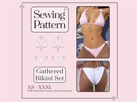 Gathered Bikini Sewing Pattern PDF Print At Home Sizes XS XXXL Instant