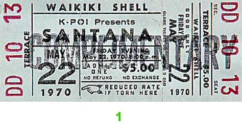 Santana Vintage Concert Vintage Ticket From Waikiki Shell May