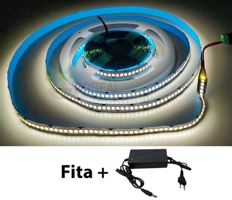 Fita LED 2835 240 LEDS M Branco Frio 6500K 5 Metros IP20 12V Fonte