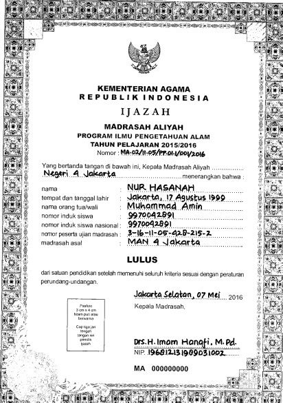 Madrasah Aliyah Pesantren Cipari Petunjuk Teknis Penulisan Ijazah Ma