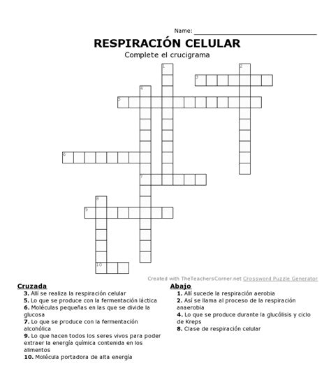 APRENDE Y DIVIÉRTETE ACTIVIDAD 2A CIENCIAS RESPIRACIÓN CELULAR CRUCIGRAMA