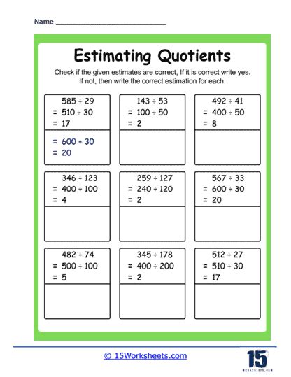 Estimation Worksheets 15