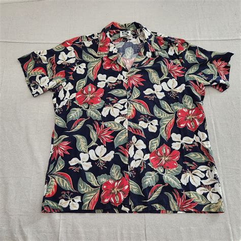 Vtg Hilo Hattie Hawaiian Shirt Mens Xxl Black Floral Cotton Blend