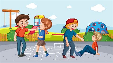 School Bullying With Student Cartoon Characters Vector Art At