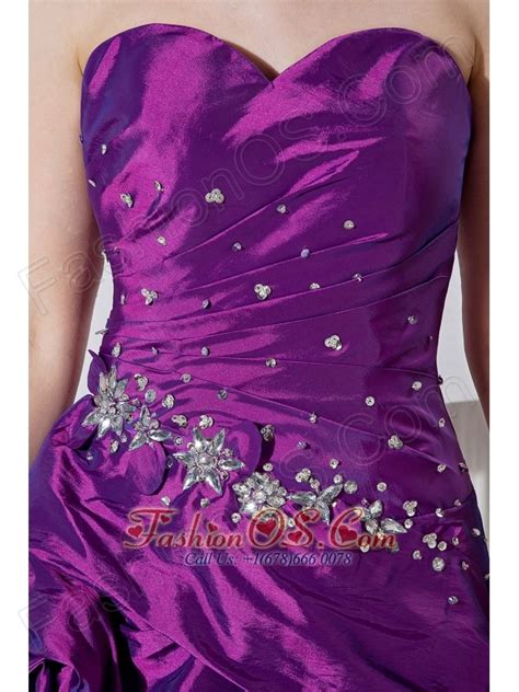 Purple Column Sweetheart Hand Made Flowers And Beading Prom Dress High