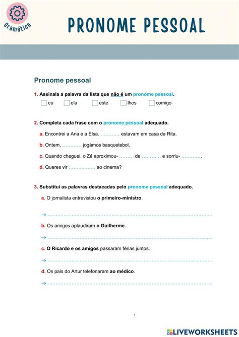 Exercicio De Pronome Pessoal - Pronome Pessoal