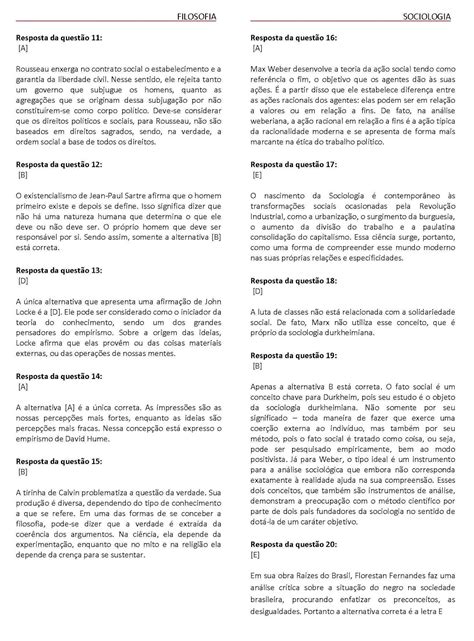 Questões De Sociologia Para Ensino Médio Com Gabarito