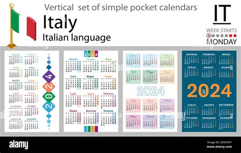 Conjunto Vertical Italiano De Calendario De Bolsillo Para 2024 Dos Mil