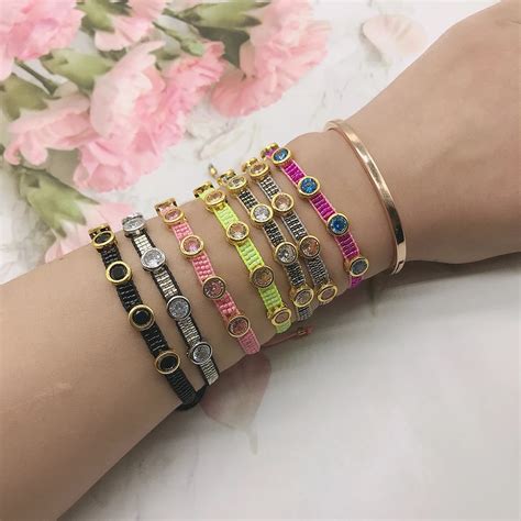 Bluestar Pulsera Tejida De Circonita Miyuki Para Mujer Brazalete De