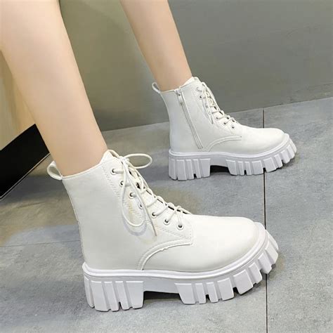 Bottes De Rin Age Blanches Pour Femmes Bottines Plateforme Fermeture