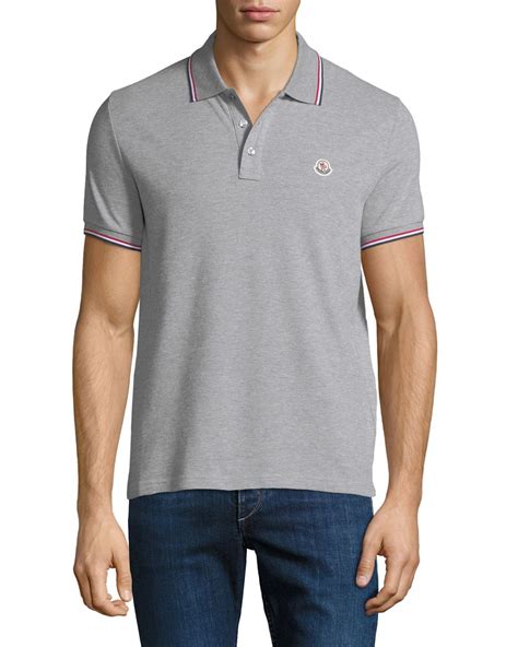 Moncler Mens Striped Trim Polo Shirt In Light Grey Modesens Polo