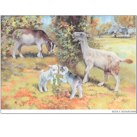 Сюжетная картинка коза с козлятами - 59 фото