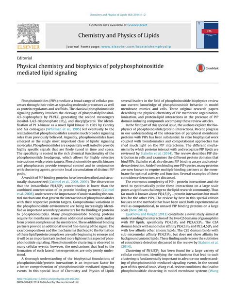 PDF Physical Chemistry And Biophysics Of Polyphosphoinositide