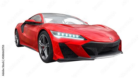 San Diego, USA. March 26, 2023. Red Acura NSX Type-S 2022 on a white background. Hybrid ...