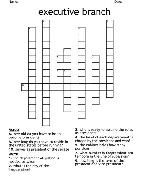 Executive Branch Crossword Wordmint