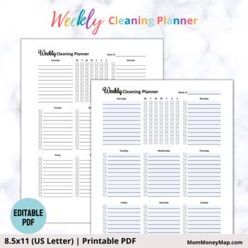 Weekly Cleaning Planner Printable PDF by Mom Money Map | TPT