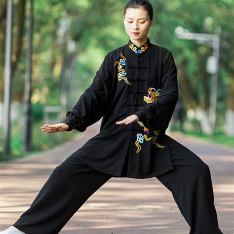 Black Red Dragon Pattern Tai Chi Suit For Women And Men Embroidery Tai