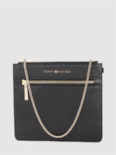 Buy Tommy Hilfiger Women Black Textured Leather Structured Sling Bag Handbags For Women